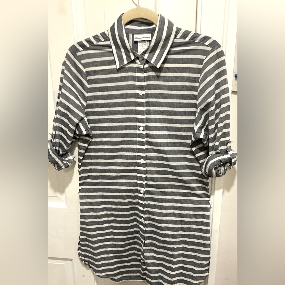 Tommy Bahama Charcoal and White Striped BEACH coverup